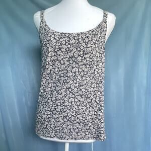 Old Navy Navy White Floral Knit Scoop Neck Sleeveless Tank Top Size L
